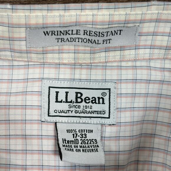 L.L.Bean Pinpoint Shirt Men's 17-33 White Wrinkle Resistant Traditional Fit - Picture 7 of 8